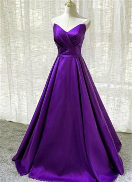 Picture of Purple Satin A-line Simple Floor Length Evening Dresses Formal Dresses, Dark Purple Formal Dress